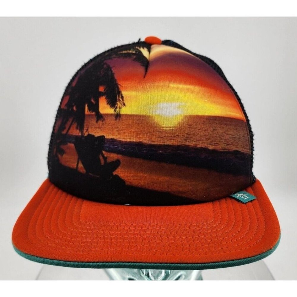 Penguin Munsingwear‎ Orange Teal Sun Set / Rise Snap Back Trucker Hat Cap Mesh